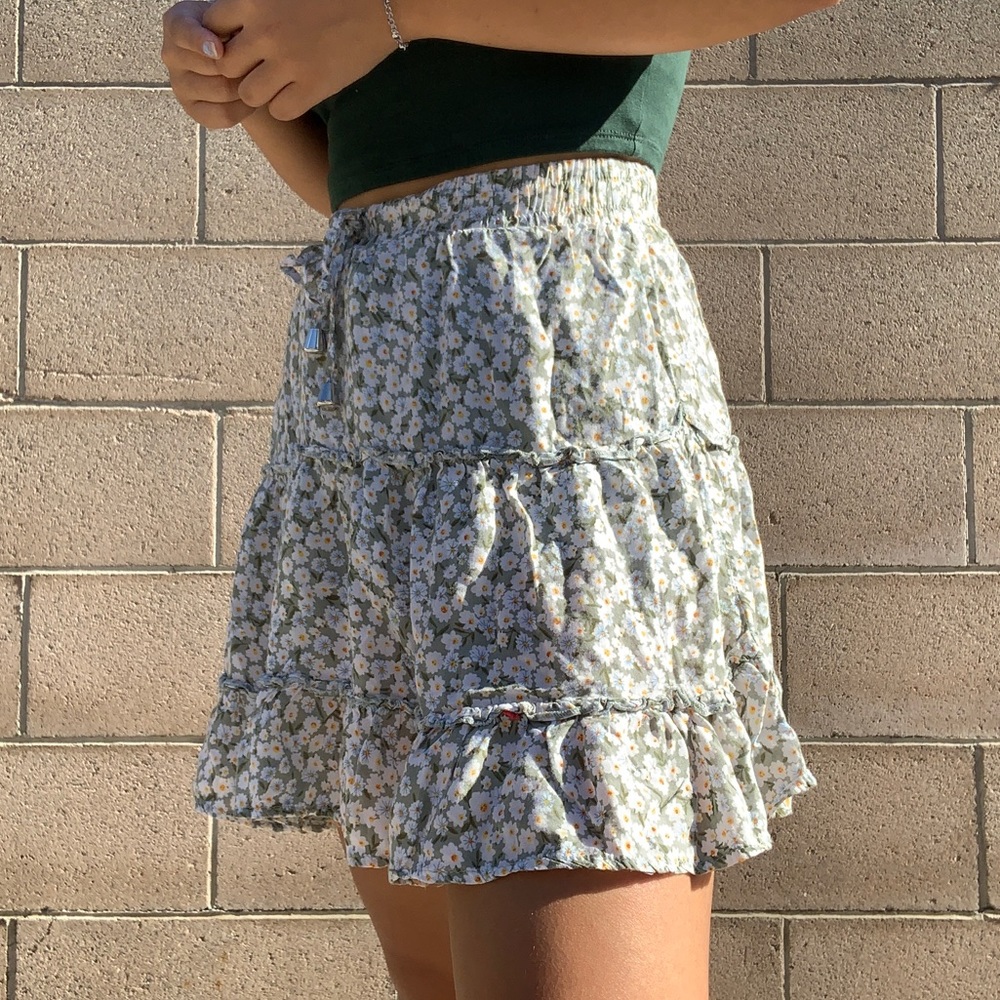 Princess Polly green floral mini skirt